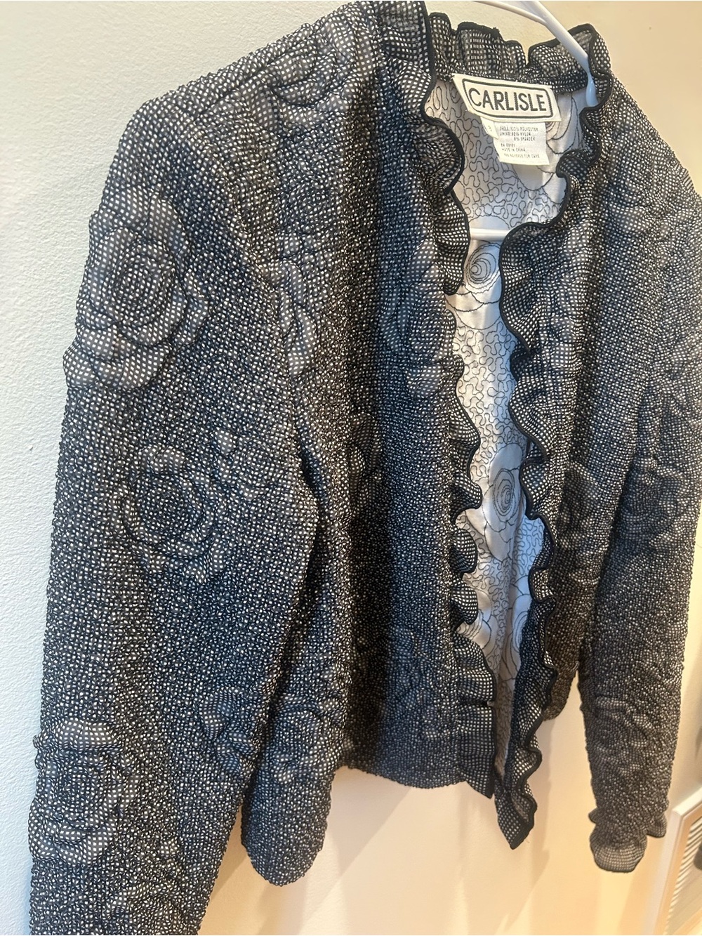 Carlisle Vintage Camellia Rose Mesh Ruffled Blazer Dressy Cropped Jacket 6